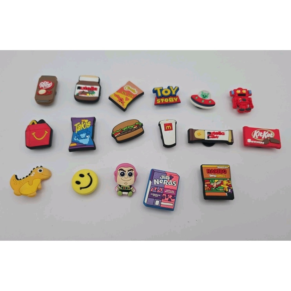 Lot Of 17 Croc Shoe Charms Toy Story Takis McDonalds Kitkat Dr Pepper Cheetos